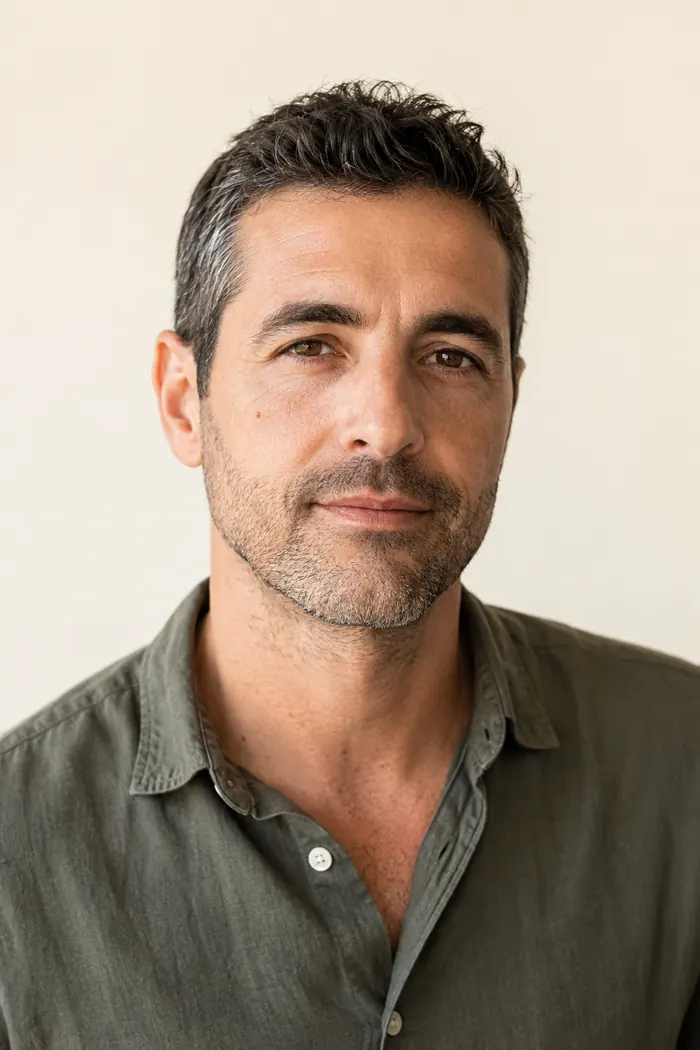 Retrato de Adrià Ferrer, fundador de Ecom Selva, con camisa verde oliva.