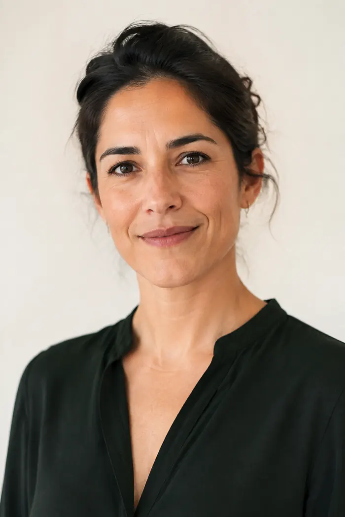 Retrato de Marta Vidal, directora de operaciones de Ecom Selva, con blusa verde oscuro.